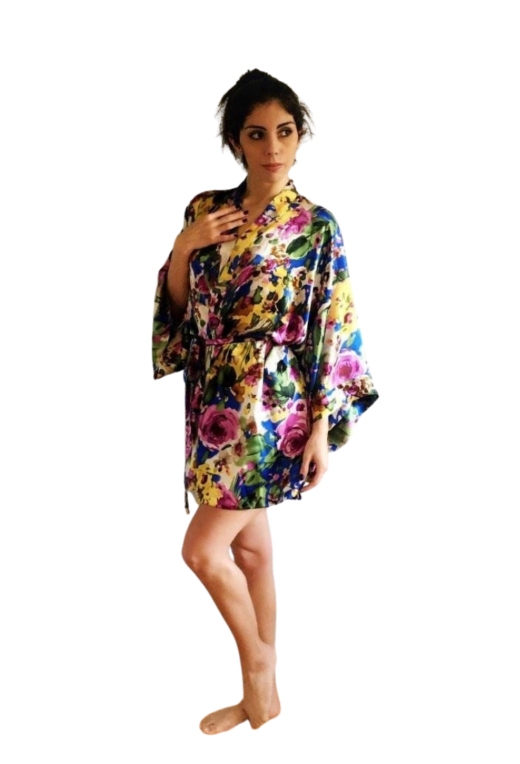 BLUE & VIOLET FLORAL SHORT ROBE